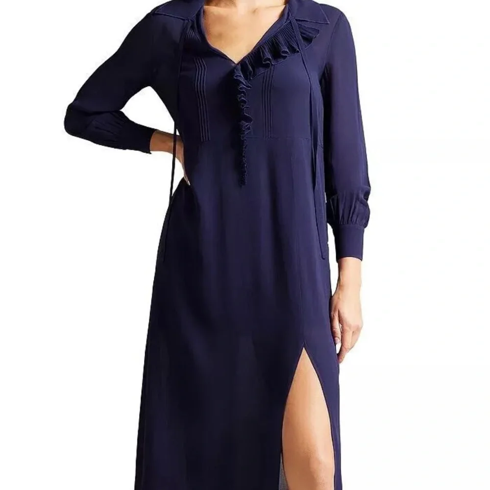 Ted Baker Faithiy Asymmetric Ruffle Midi Skirt Dress Dark Navy Womens Size Ted 2 - Picture 8 of 17